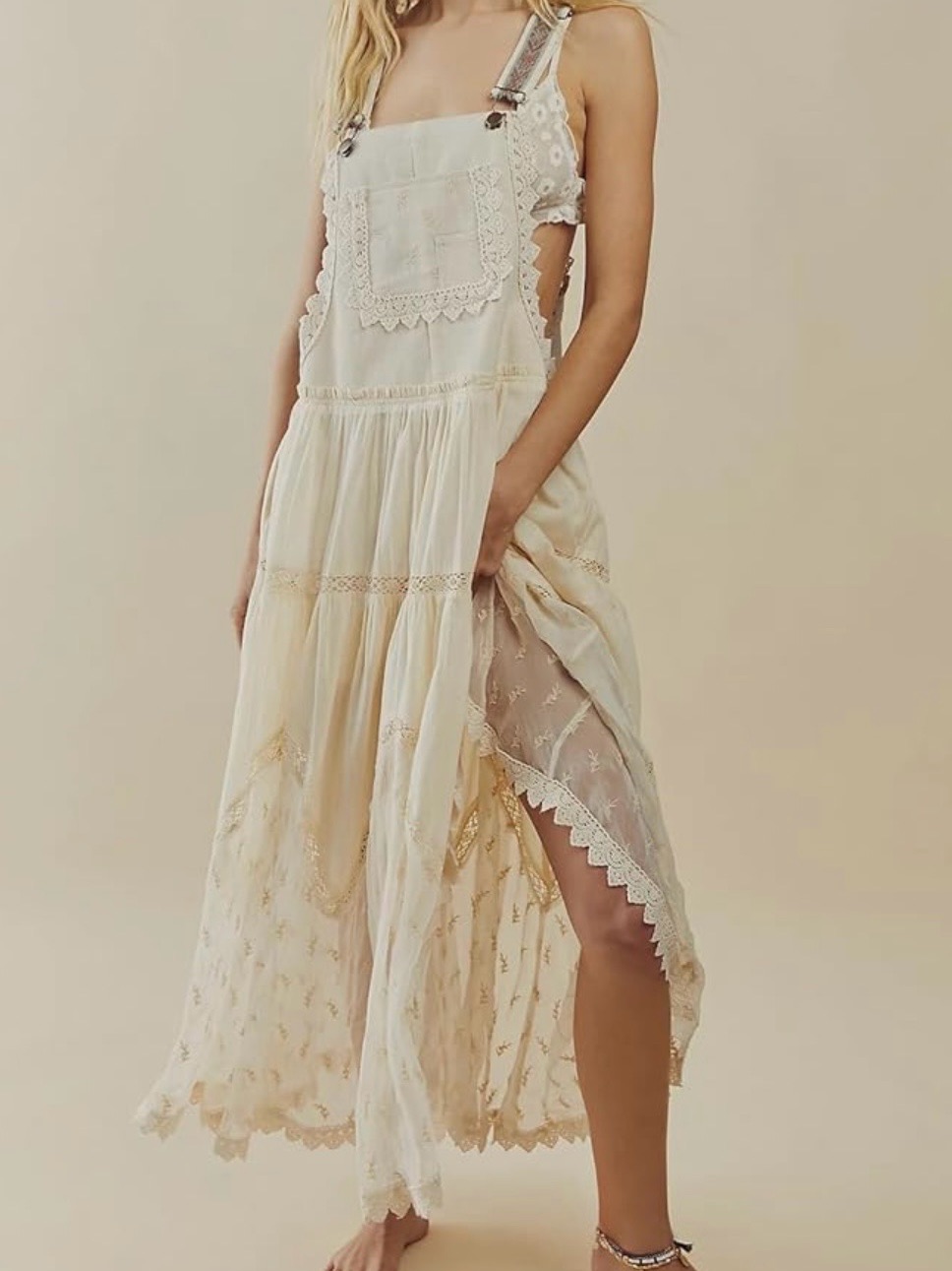 Amazon Women's Lace Embroidered Midi Dress - White